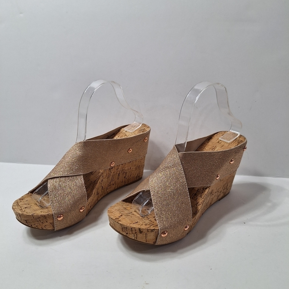 Est. 1946 Bohemian Rose Gold Metallic Strap Retro Platform Wedge Sandals Size 10 - Picture 4 of 13